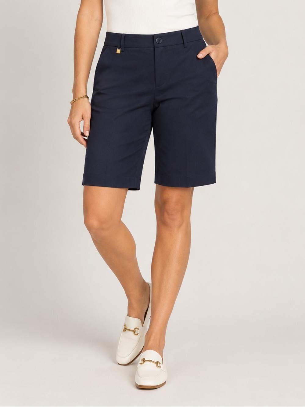 Navy Tailored Bermuda Walking Shorts Size 8 Lauren Ralph Lauren Stretch